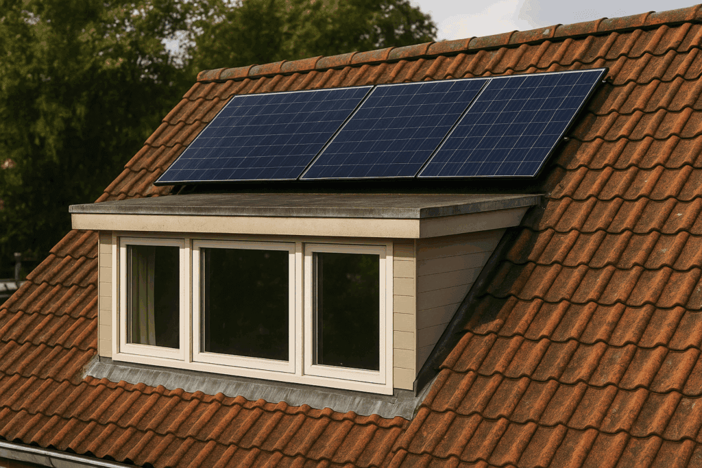 Dakkapel met zonnepanelen erboven