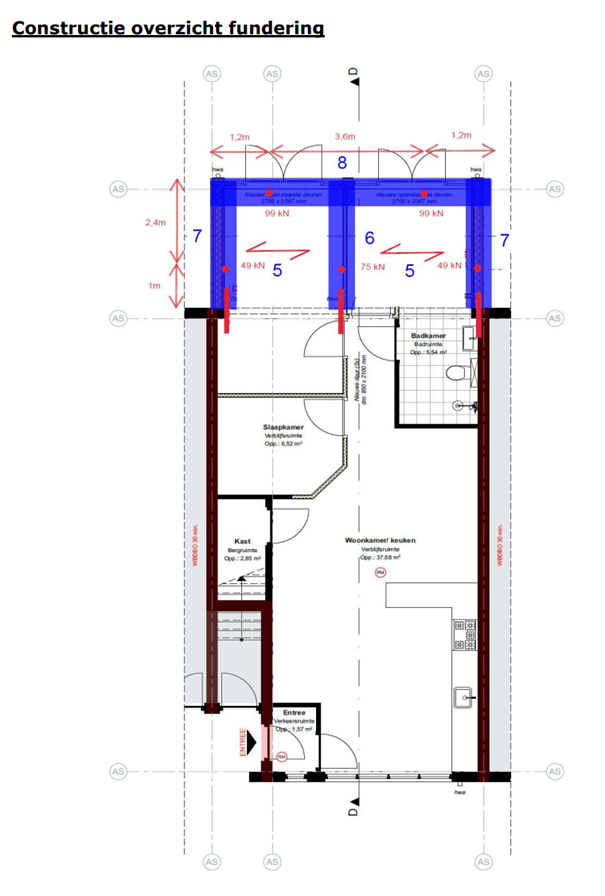 Fundering uitbouw constructietekening