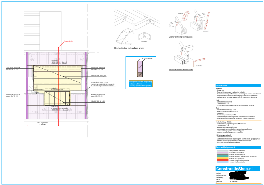 Constructietekening nokverhoging
